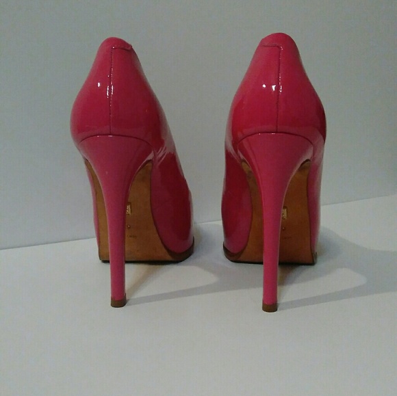 POUR LA VICTOIRE 6.5 PINK GLOSSY PATENT IRINA LEATHER PLATFORM HEELS - Picture 7 of 15